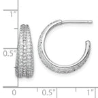 Sterling Silver Rhodium-plated Polished and Tapered Pave CZ C-Hoop Post Earrings