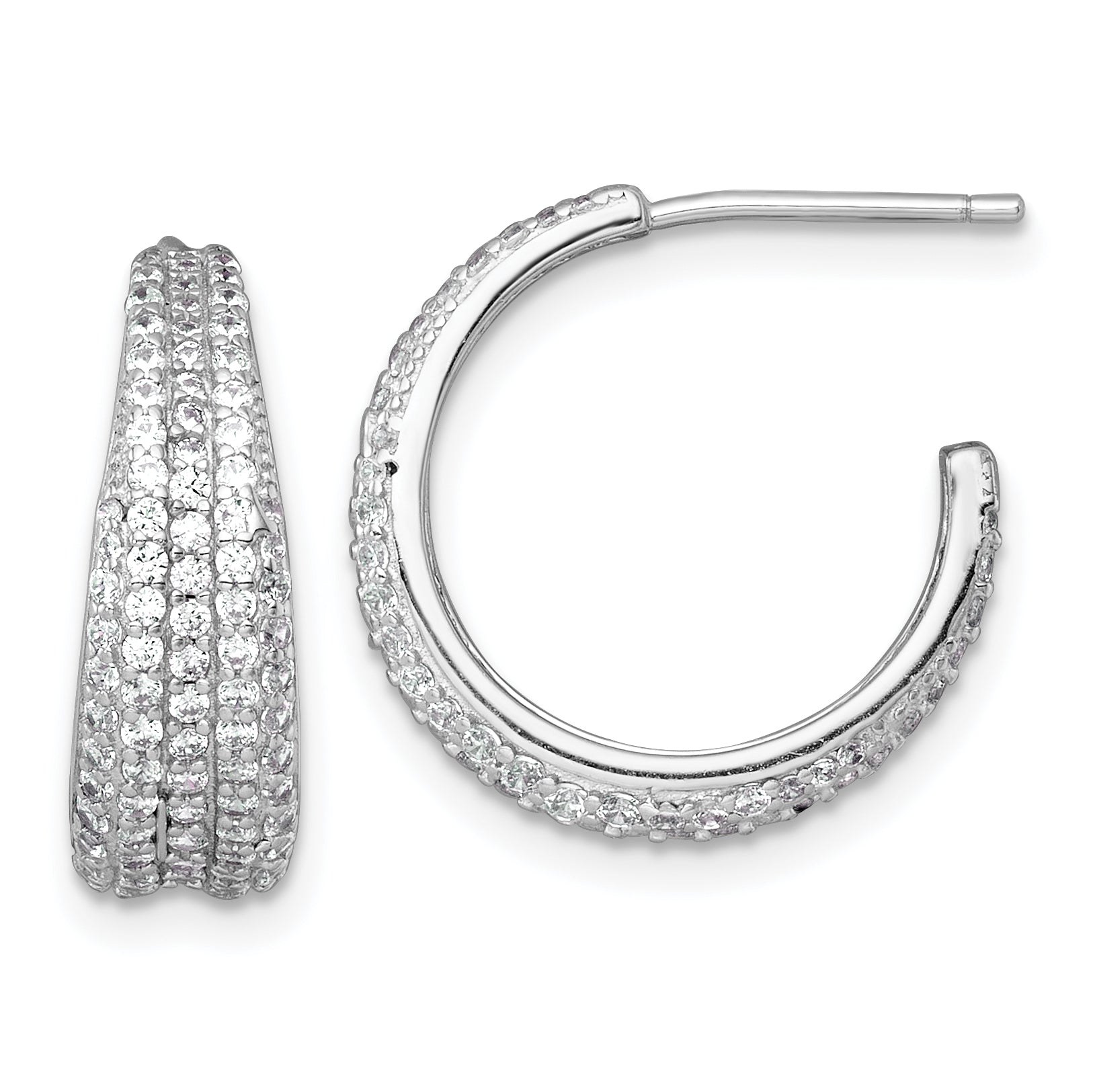 Sterling Silver Rhodium-plated Polished and Tapered Pave CZ C-Hoop Post Earrings Main image