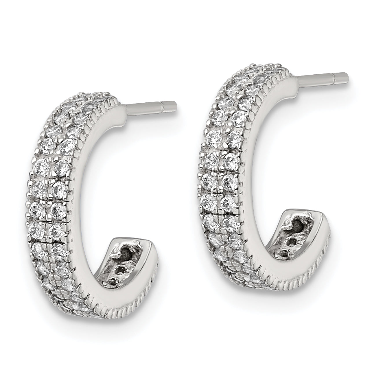 Sterling Silver Polished 3.2mm 2-Row CZ Post C-Hoop Earrings Secondary image