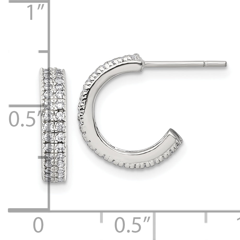 Sterling Silver Polished 3.2mm 2-Row CZ Post C-Hoop Earrings