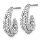 Sterling Silver Rhodium-plated Polished and Twisted CZ Triple J-Hoop Post Earrings