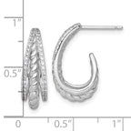 Sterling Silver Rhodium-plated Polished and Twisted CZ Triple J-Hoop Post Earrings