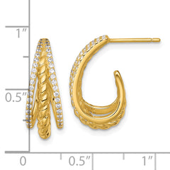 Sterling Silver Gold-tone Polished and Twisted CZ Triple J-Hoop Post Earrings