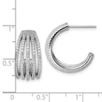 Sterling Silver Rhodium-plated Polished CZ Multi-Row J-Hoop Post Earrings