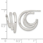 Sterling Silver Polished CZ 3-Row C-Hoop Post Earrings