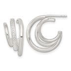 Sterling Silver Polished CZ 3-Row C-Hoop Post Earrings