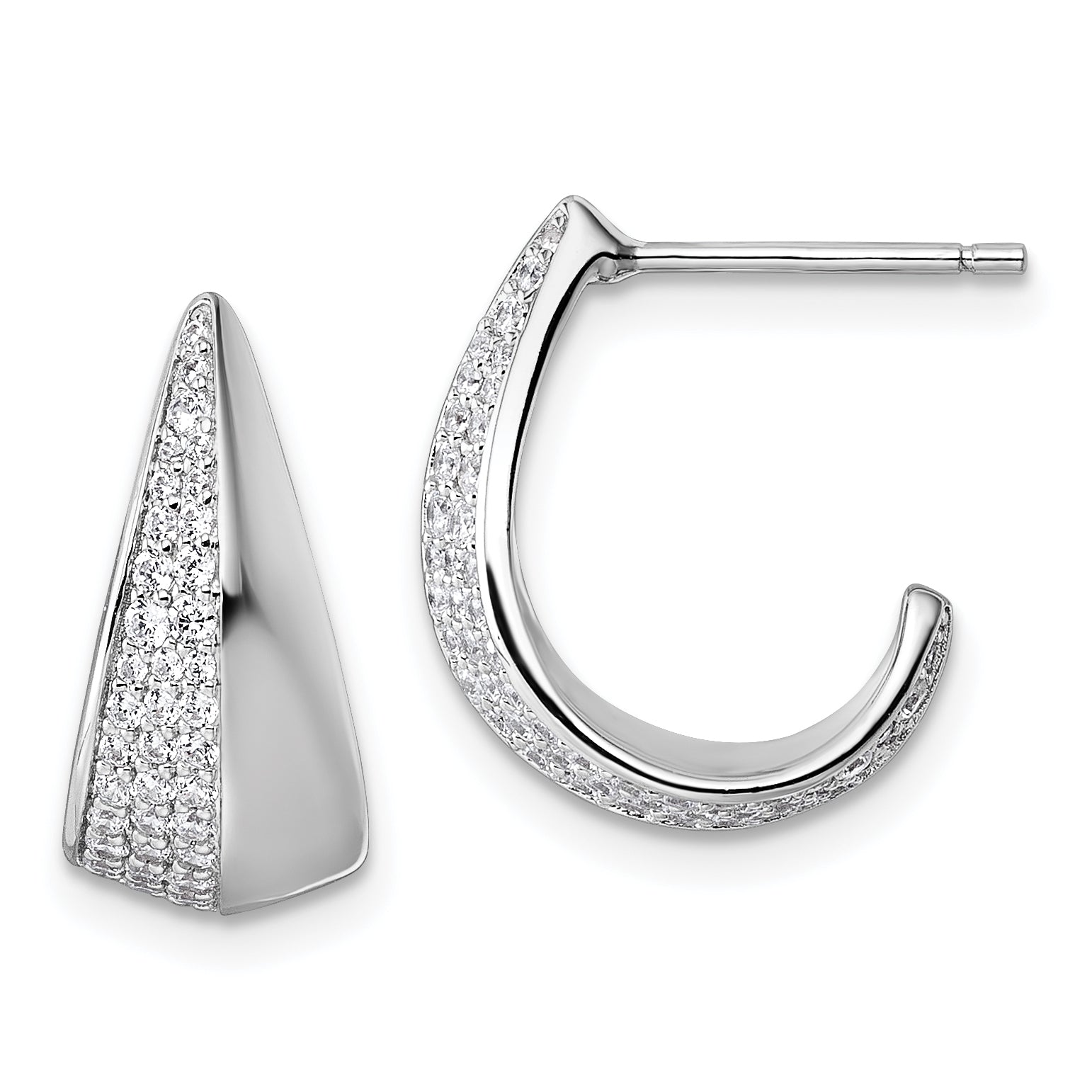 Sterling Silver Rhodium-plated CZ Polished J-Hoop Post Earrings Main image