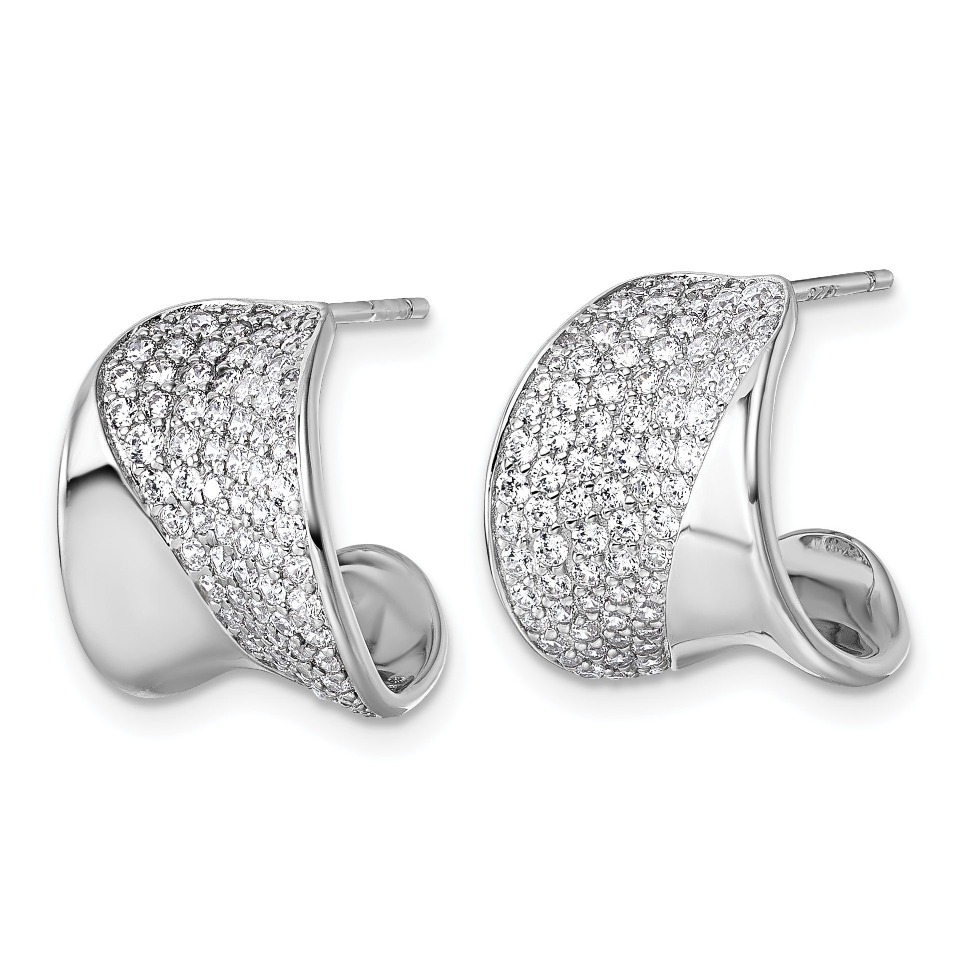 Sterling Silver Rhodium-plated CZ Polished J-Hoop Post Earrings Secondary image