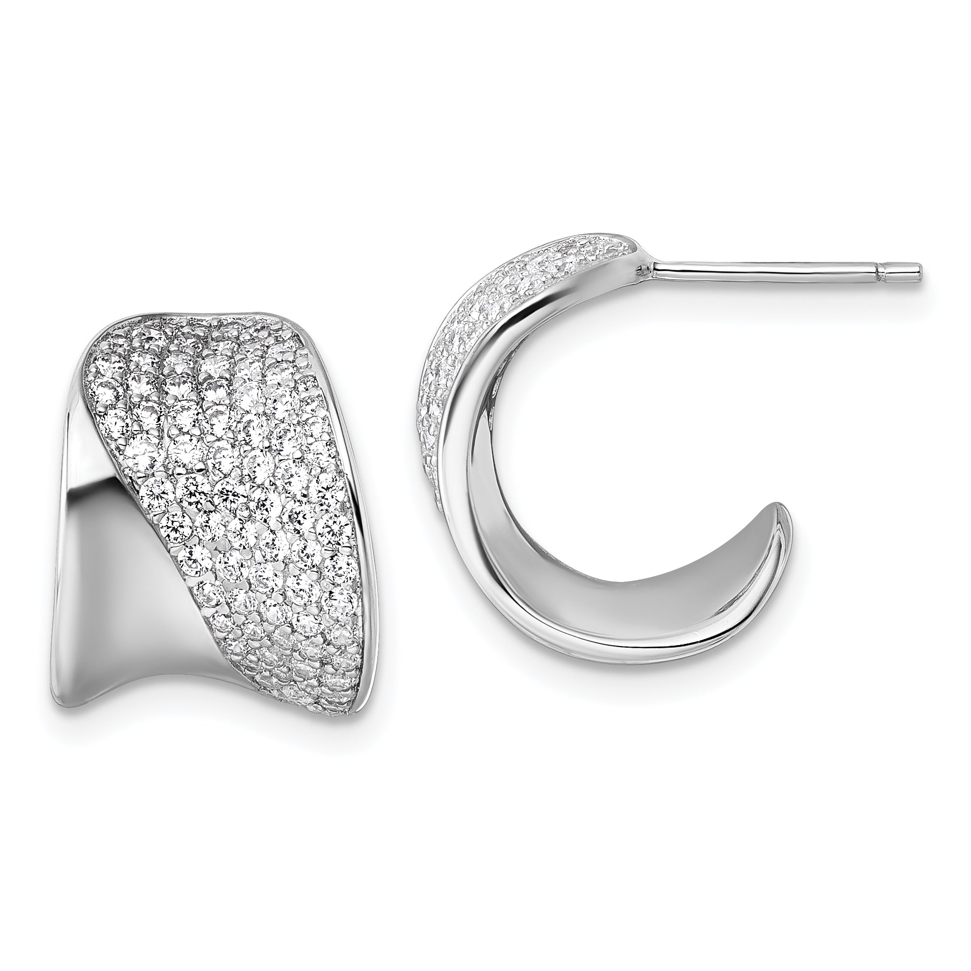 Sterling Silver Rhodium-plated CZ Polished J-Hoop Post Earrings Main image