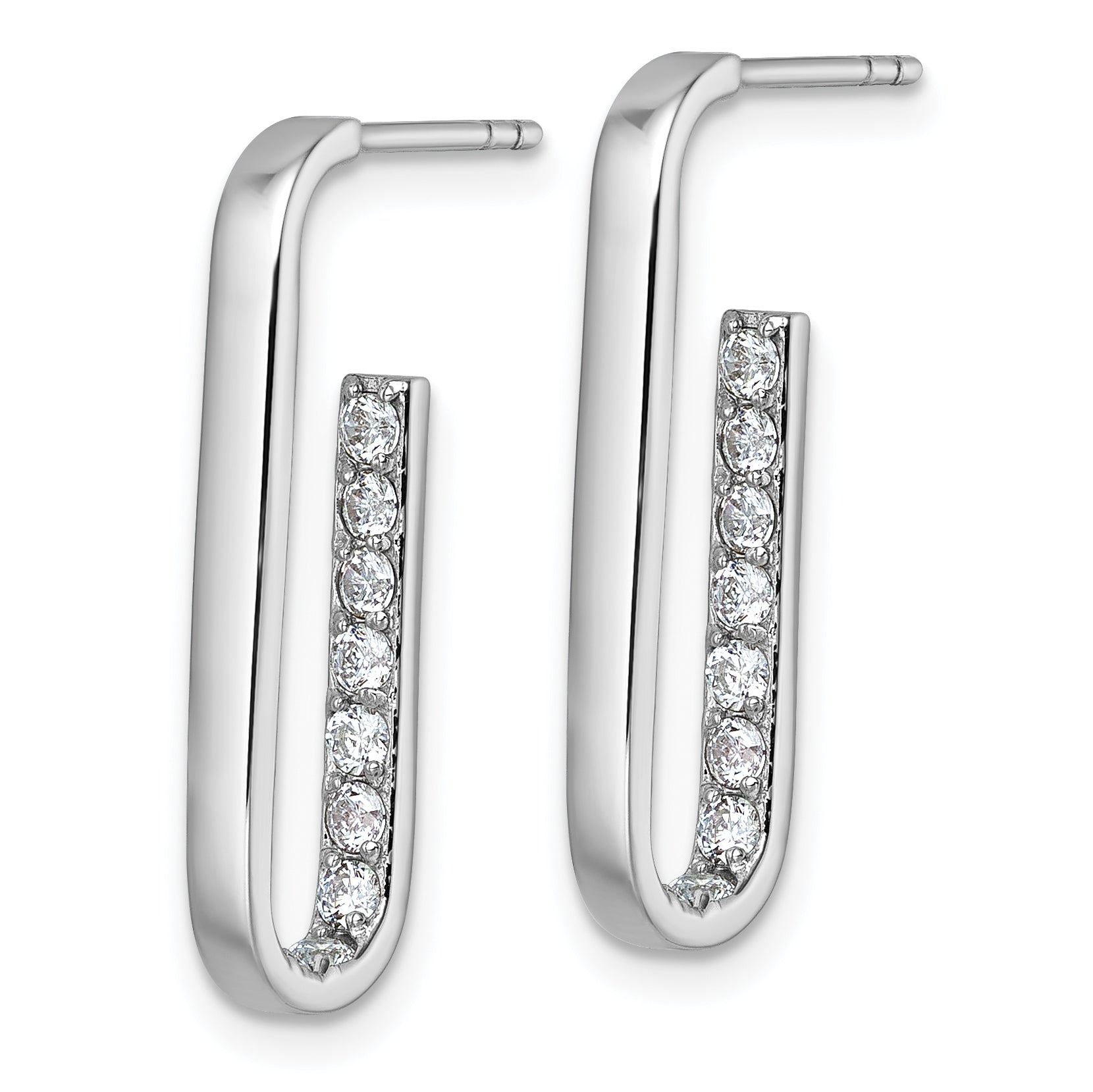 Sterling Silver Rhodium-plated Polished Rectangle with Inside CZ Post Earrings Secondary image
