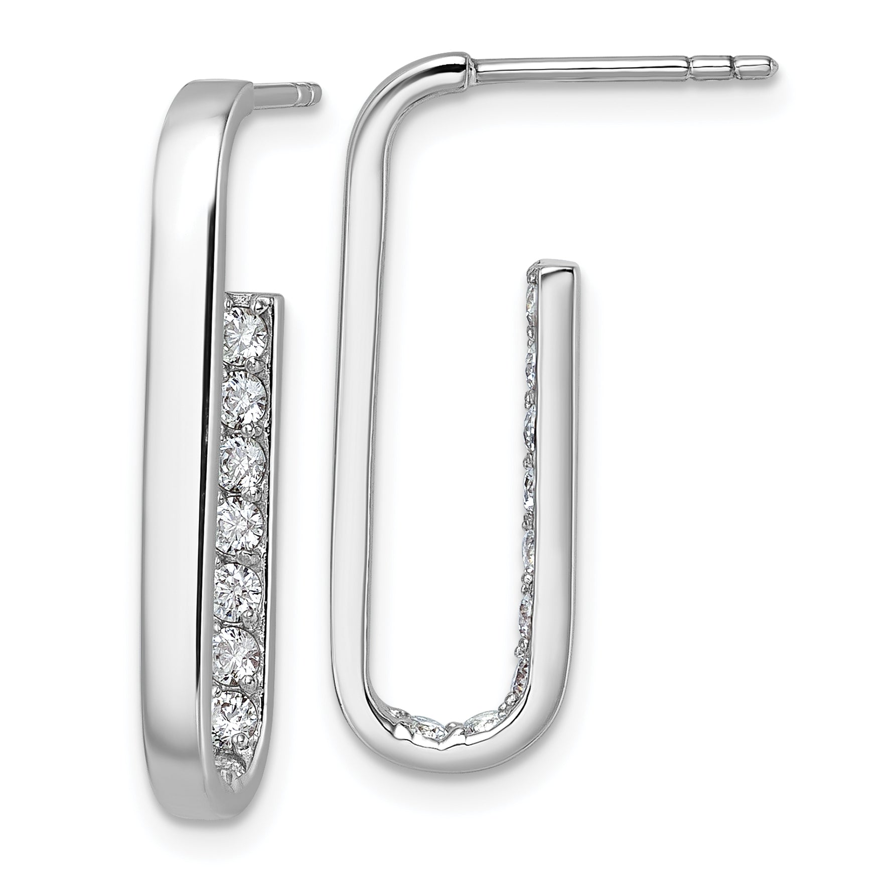 Sterling Silver Rhodium-plated Polished Rectangle with Inside CZ Post Earrings Main image