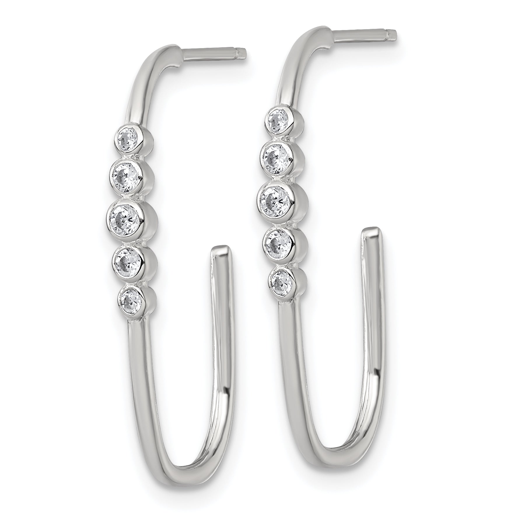 Sterling Silver Polished Bezel Set CZ Post J-Hoop Earrings Secondary image