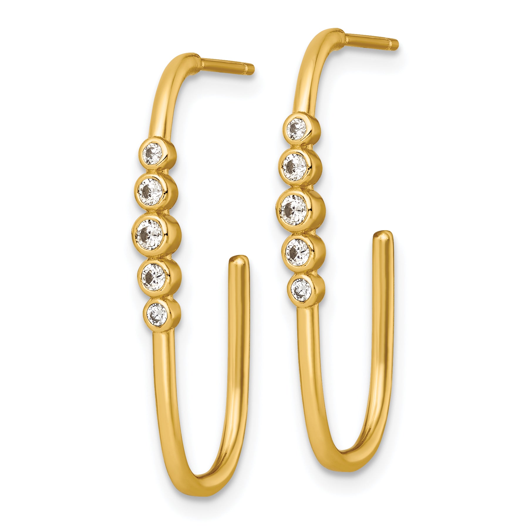 Sterling Silver Gold-tone Polished Bezel Set CZ Post J-Hoop Earrings Secondary image