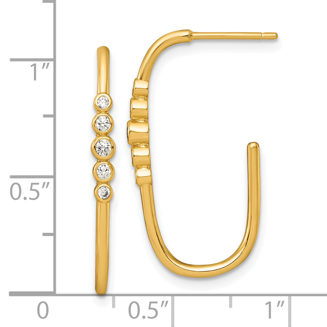 Sterling Silver Gold-tone Polished Bezel Set CZ Post J-Hoop Earrings