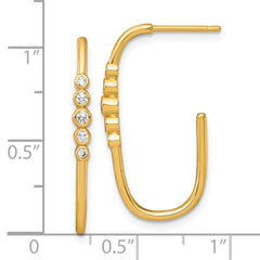 Sterling Silver Gold-tone Polished Bezel Set CZ Post J-Hoop Earrings