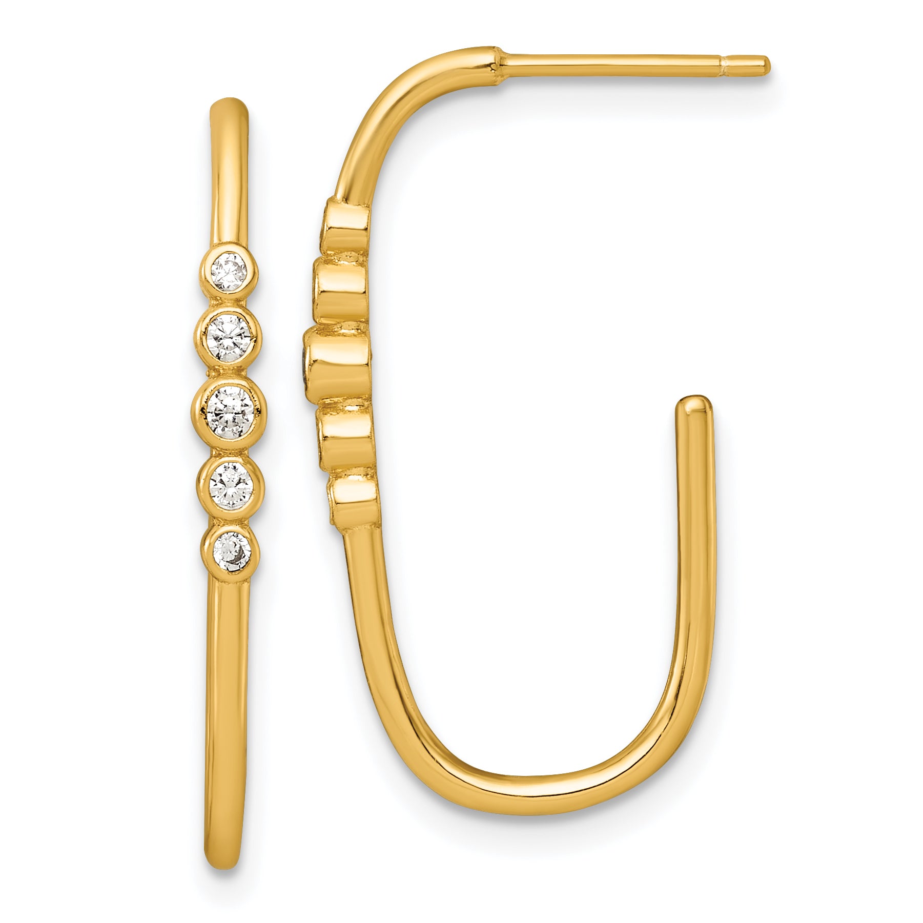 Sterling Silver Gold-tone Polished Bezel Set CZ Post J-Hoop Earrings Main image