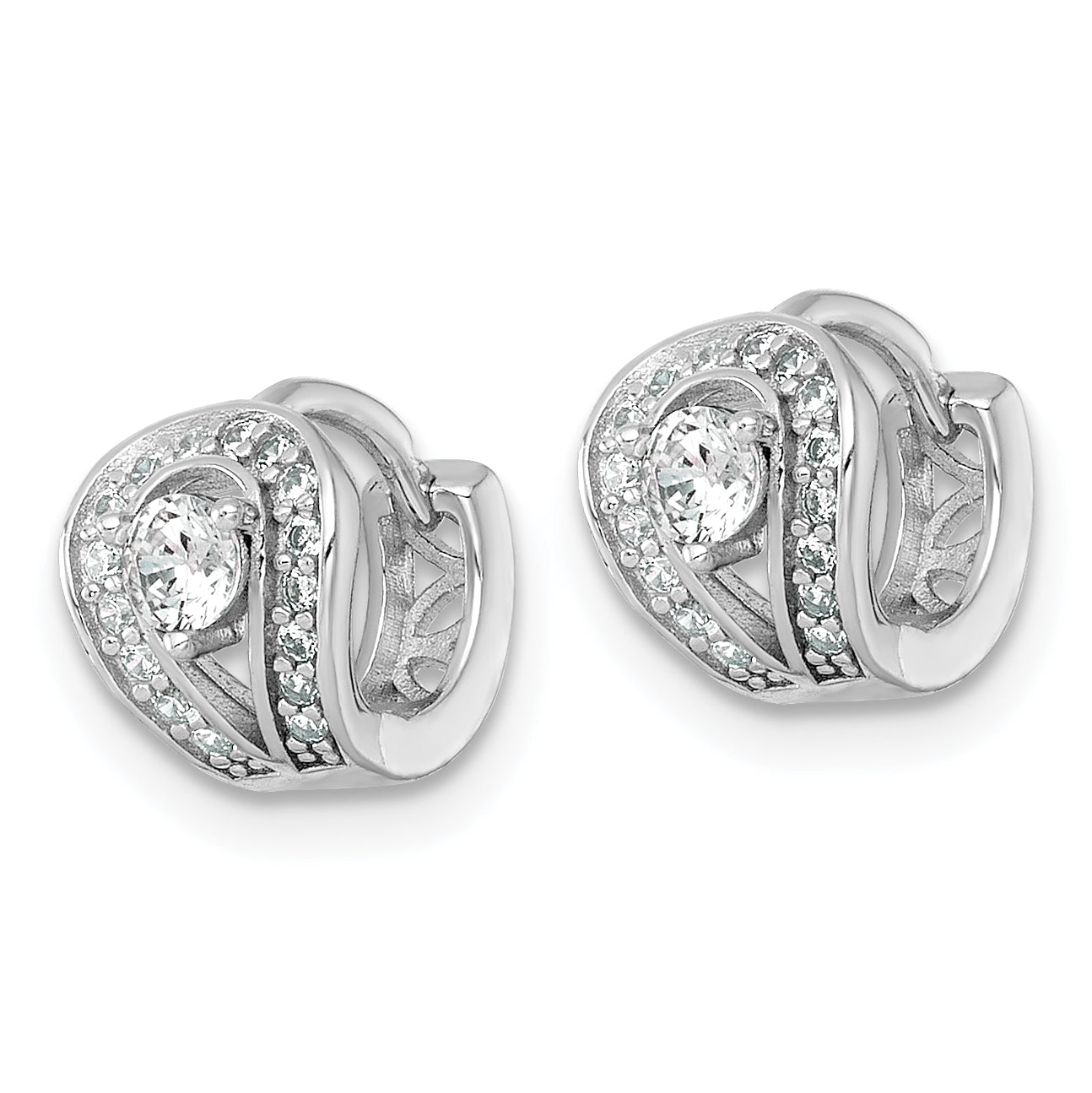 Sterling Silver Rhodium-plated Polished CZ Halo Hinged Hoop Earrings