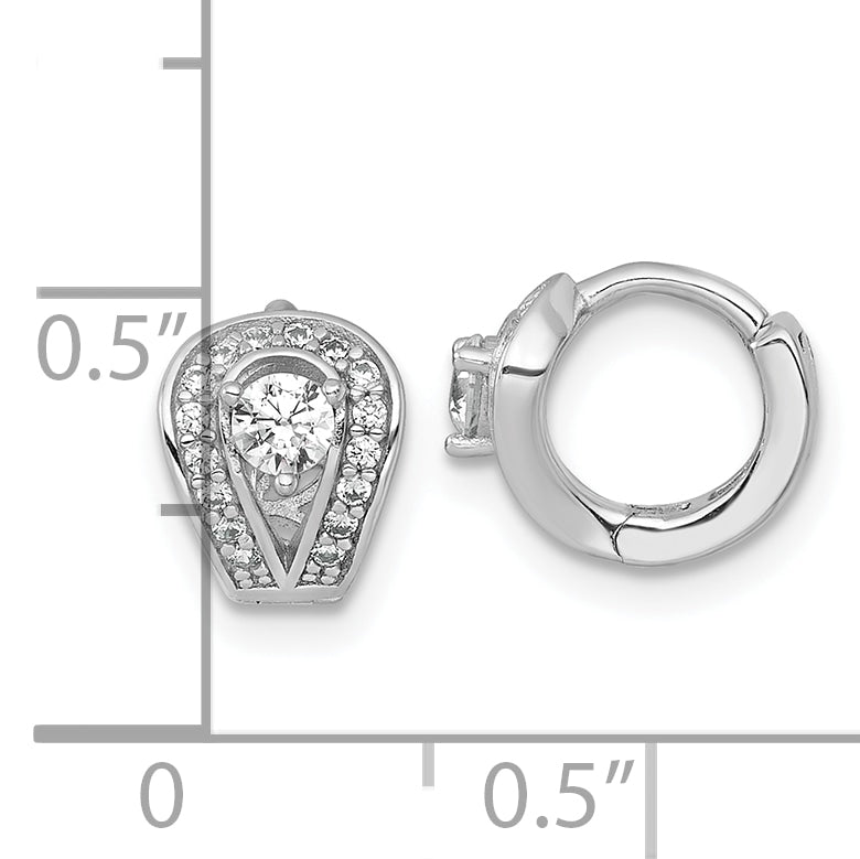 Sterling Silver Rhodium-plated Polished CZ Halo Hinged Hoop Earrings