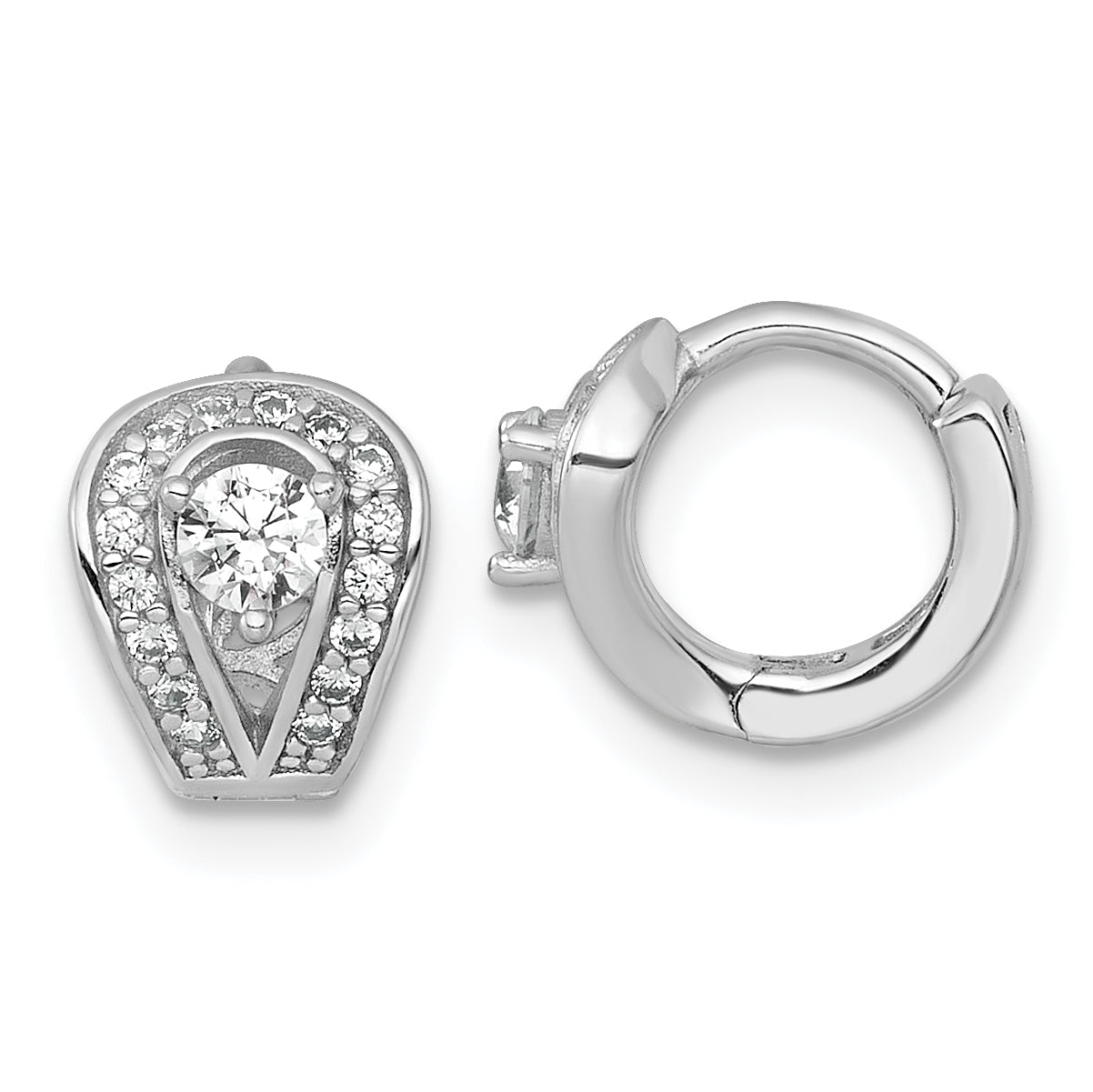 Sterling Silver Rhodium-plated Polished CZ Halo Hinged Hoop Earrings