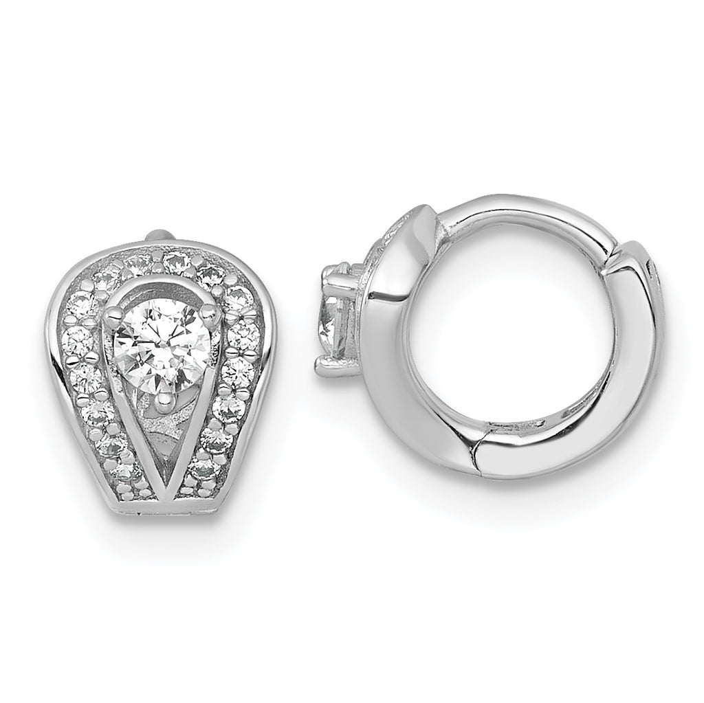 Sterling Silver Rhodium-plated Polished CZ Halo Hinged Hoop Earrings