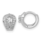 Sterling Silver Rhodium-plated Polished CZ Halo Hinged Hoop Earrings