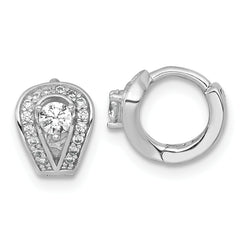 Sterling Silver Rhodium-plated Polished CZ Halo Hinged Hoop Earrings