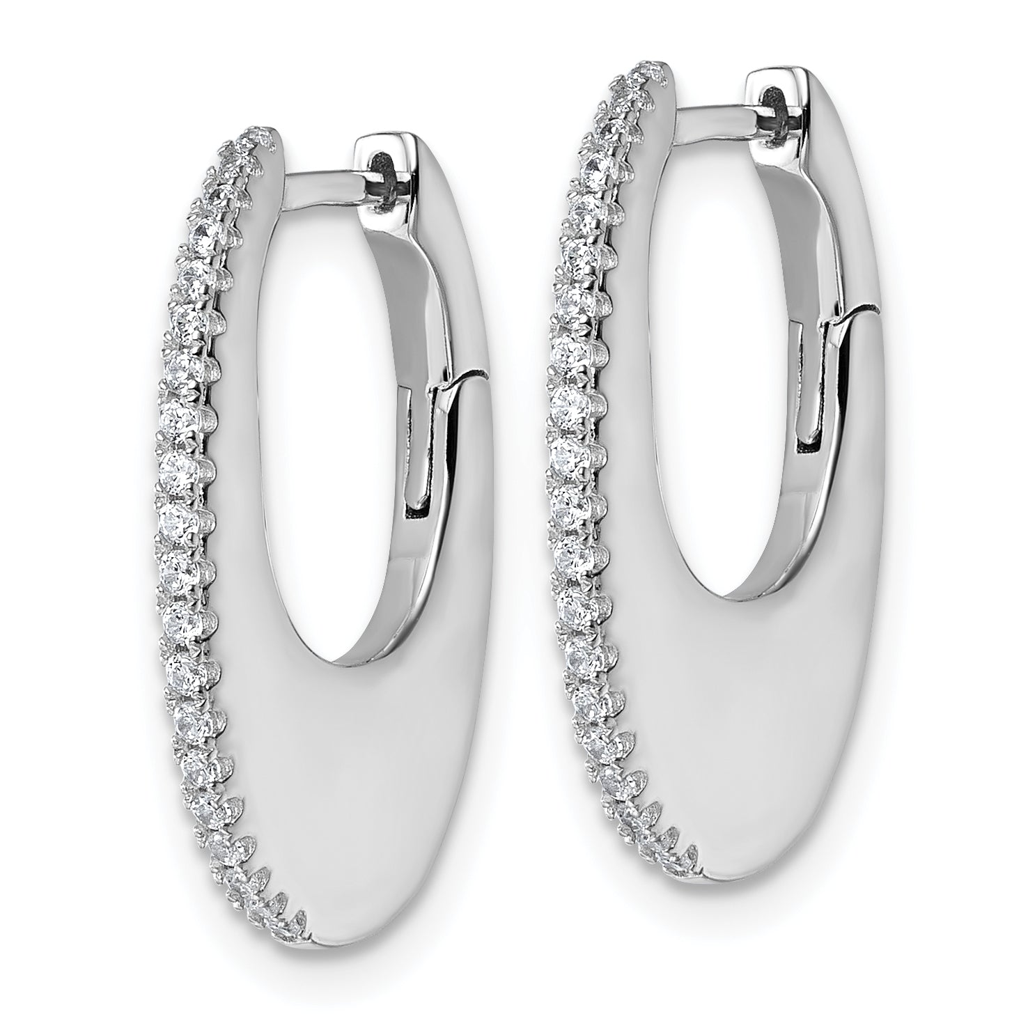 Sterling Silver Rhodium-plated CZ Polished Oval Hinged Hoop Earrings