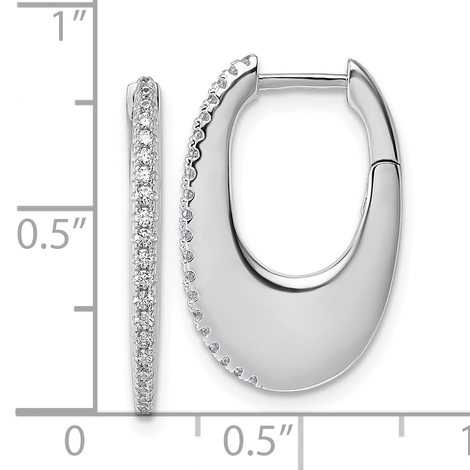 Sterling Silver Rhodium-plated CZ Polished Oval Hinged Hoop Earrings