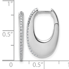 Sterling Silver Rhodium-plated CZ Polished Oval Hinged Hoop Earrings