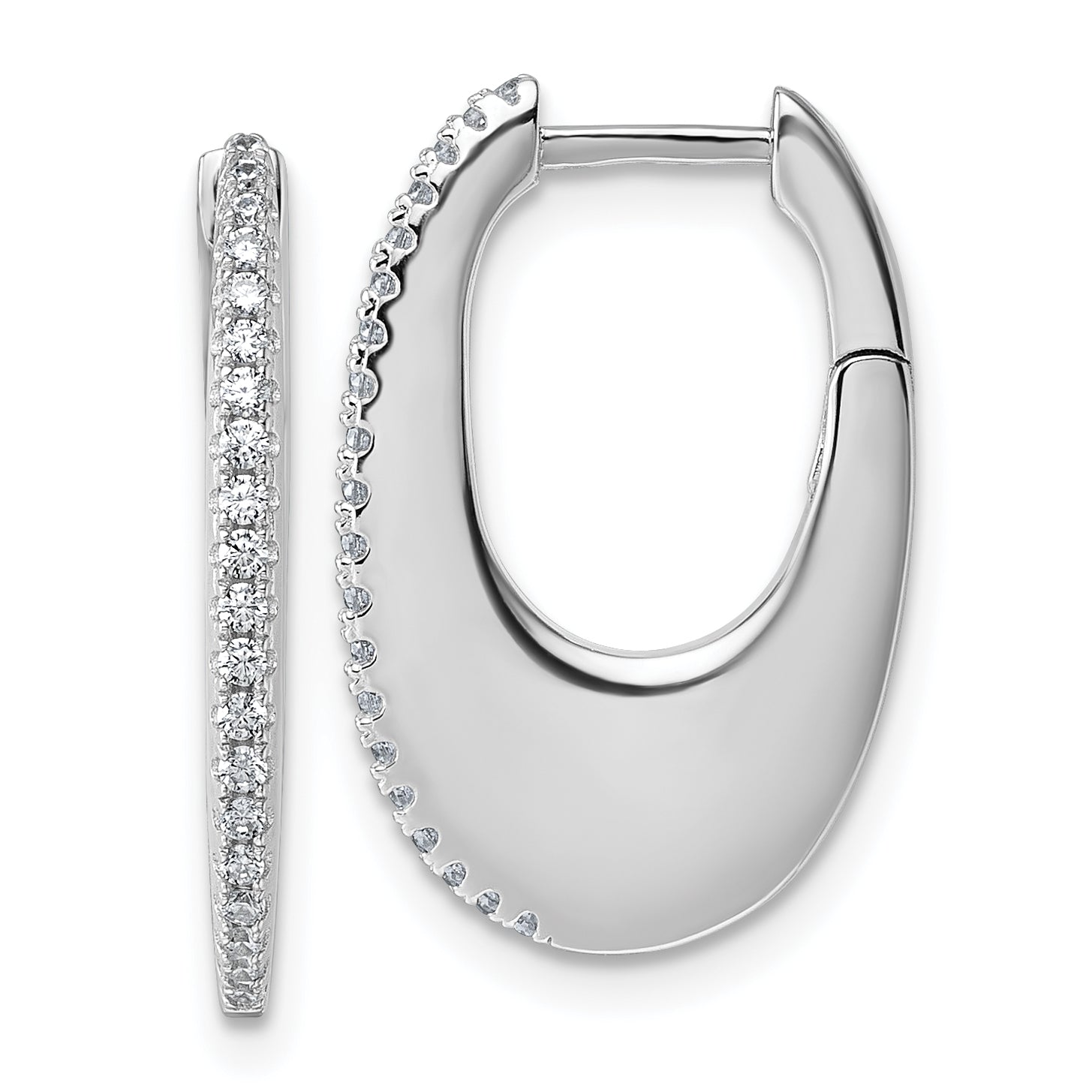 Sterling Silver Rhodium-plated CZ Polished Oval Hinged Hoop Earrings