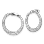 Sterling Silver Rhodium-plated Polished Micro Pave CZ Round Offset Hinged Hoop Earrings