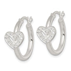 Sterling Silver Polished CZ Heart Round Hoop Earrings