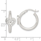 Sterling Silver Polished CZ Heart Round Hoop Earrings