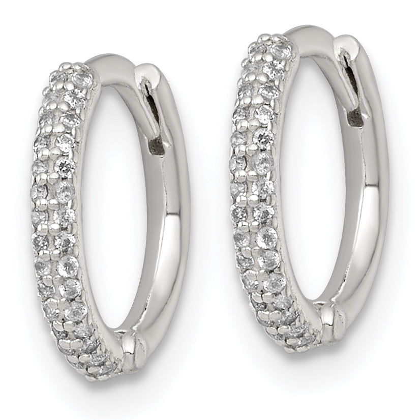 Sterling Silver Polished CZ 12mm Hinged Round Hoop Earrings