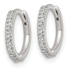 Sterling Silver Polished CZ 12mm Hinged Round Hoop Earrings