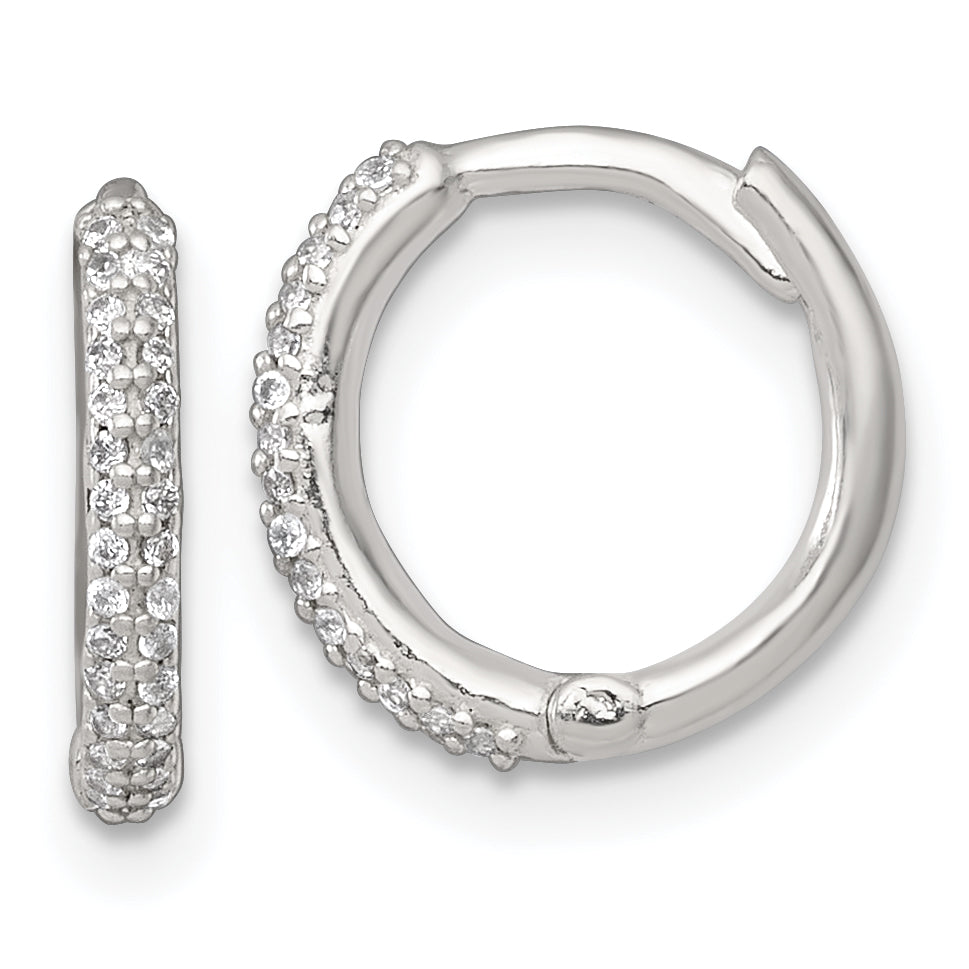 Sterling Silver Polished CZ 12mm Hinged Round Hoop Earrings