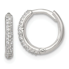 Sterling Silver Polished CZ 12mm Hinged Round Hoop Earrings