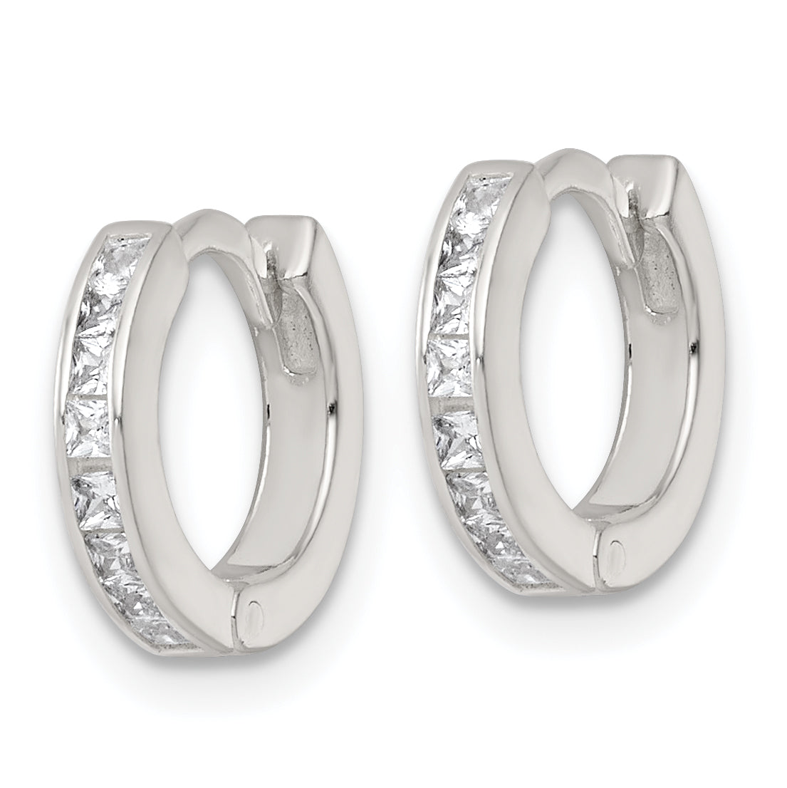 Sterling Silver Polished CZ and White Enamel In and Out 13mm Hinged Round Hoop Earrings Secondary image