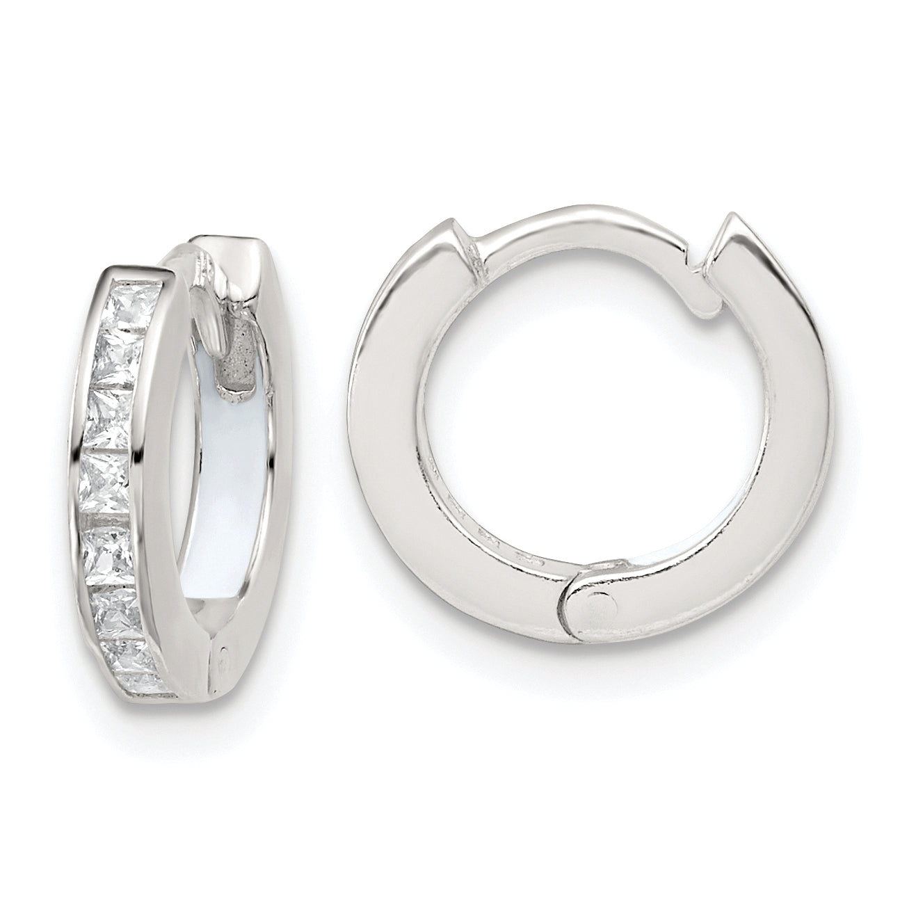 Sterling Silver Polished CZ and White Enamel In and Out 13mm Hinged Round Hoop Earrings Main image