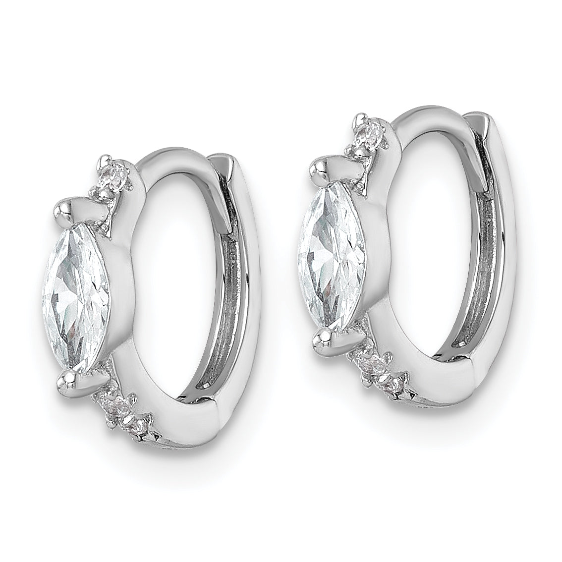 Sterling Silver Rhodium-plated Polished Round and Marquise CZ Round Hinged Hoop Earrings