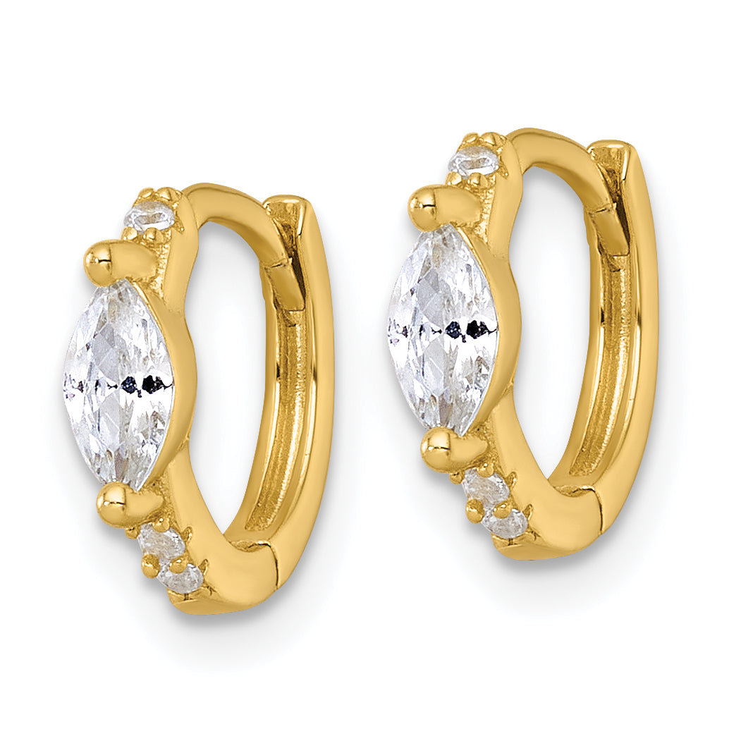 Sterling Silver Gold-tone Polished Round and Marquise CZ Round Hinged Hoop Earrings Secondary image