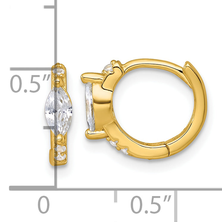 Sterling Silver Gold-tone Polished Round and Marquise CZ Round Hinged Hoop Earrings