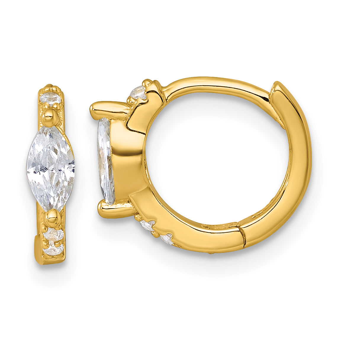 Sterling Silver Gold-tone Polished Round and Marquise CZ Round Hinged Hoop Earrings Main image