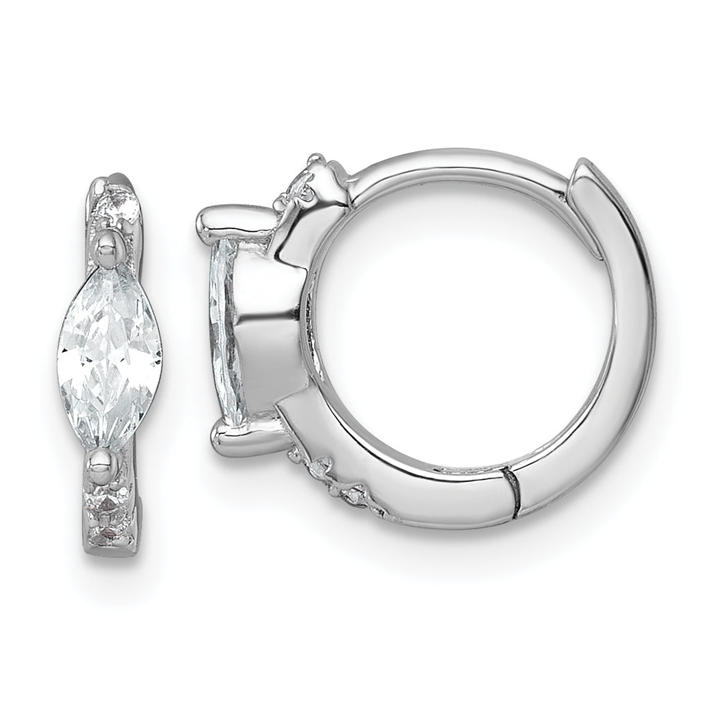 Sterling Silver Rhodium-plated Polished Round and Marquise CZ Round Hinged Hoop Earrings