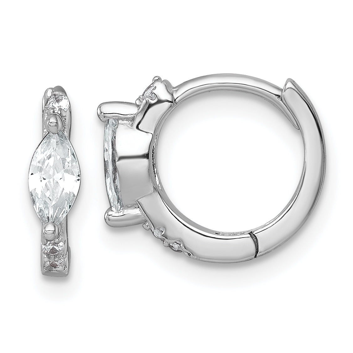 Sterling Silver Rhodium-plated Polished Round and Marquise CZ Round Hinged Hoop Earrings