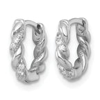 Sterling Silver Rhodium-plated Polished and Twisted CZ Round Hinged Hoop Earrings