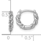 Sterling Silver Rhodium-plated Polished and Twisted CZ Round Hinged Hoop Earrings