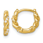 Sterling Silver Gold-tone Polished and Twisted CZ Round Hinged Hoop Earrings