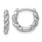 Sterling Silver Rhodium-plated Polished and Twisted CZ Round Hinged Hoop Earrings