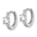 Sterling Silver Rhodium-plated Polished CZ Round Hinged Hoop Earrings